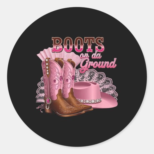 Sticker Rond Bottes Sur Le Terrain, Boot Cowboy Western Country (Devant)