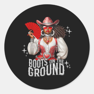 Sticker Rond Bottes Sur Le Terrain Cowboy Western Cowgirl Lined