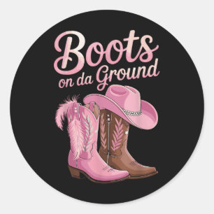 Sticker Rond Bottes Sur Le Terrain, Danse En Ligne De La Petite