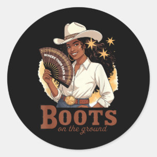 Sticker Rond Bottes Sur Le Terrain Junetten Cowgirl Où Ils