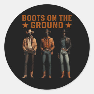 Sticker Rond Bottes sur le terrain Rodeo Western Cowboys Noirs