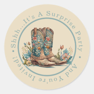 Sticker Rond Bottes turquoises et Fleur sauvage Surprise Party