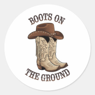 Sticker Rond Bottes Western Cowboy Sur La Ligne Du Sol Dansant 