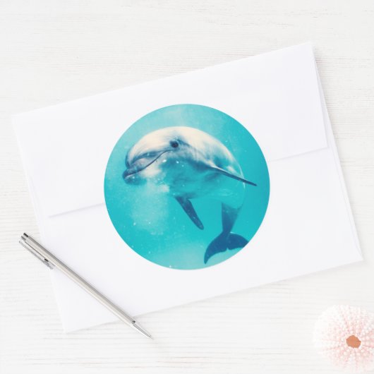 Sticker Rond Bottlenosed Dolphin Underwater (Enveloppe)