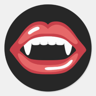 Sticker Rond Bouche de Vampire Avec Lèvres Rouges et Crocs