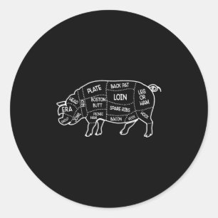 Sticker Rond Boucher de viande de porc coupures Diagramme Chef 