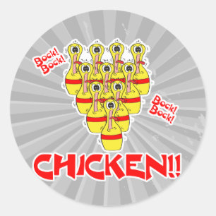 Sticker Rond bouchon poulet drôle effrayé épingles de bowling