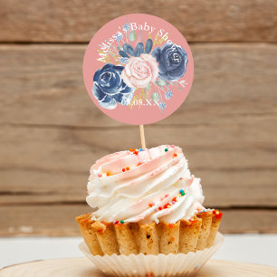 Sticker Rond Boucles bleu bleu marine rose pâle boules dessus c