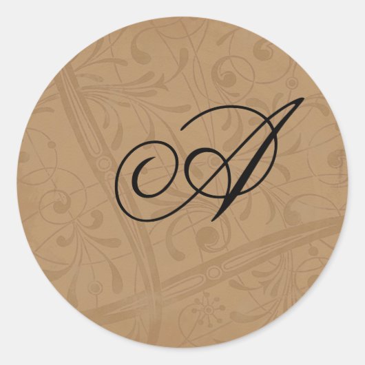 Sticker Rond Boucles de cuivre Monogramme Enveloppe Phoques (Devant)