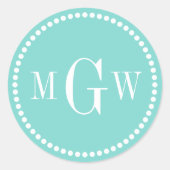 Sticker Rond Boucles d'enveloppes turquoise Aqua Monogram Favor (Devant)