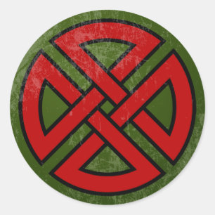 Sticker Rond Bouclier (Celtique, rouge et noir sur vert)