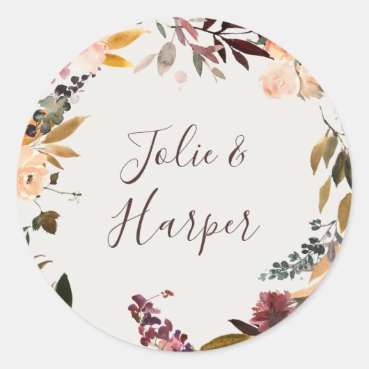 Sticker Rond Bouclier d'enveloppes Mariage beige orange bordeau (Devant)