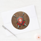 Sticker Rond Bouclier Drapeau Suisse Âgé et épées avec Roses (Enveloppe)