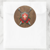 Sticker Rond Bouclier Drapeau Suisse Âgé et épées avec Roses (Sac)