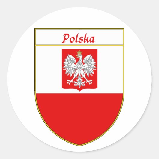 Sticker Rond Bouclier du drapeau de Polska (Devant)