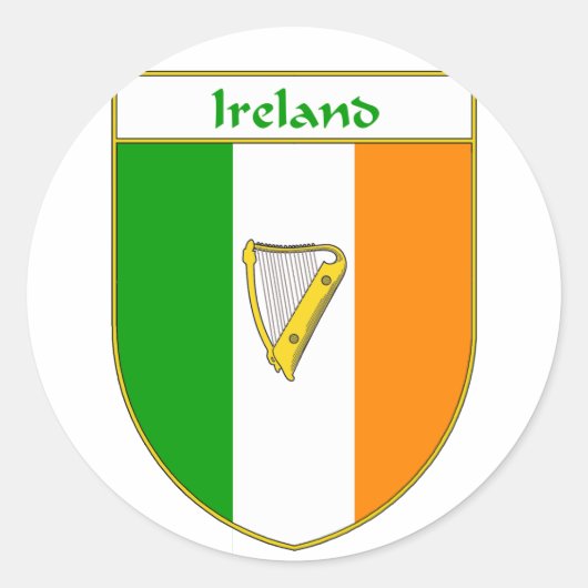 Sticker Rond Bouclier du drapeau irlandais de la harpe d'Irland (Devant)