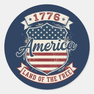 Sticker Rond Bouclier patriotique américain 1776 Terre de la li