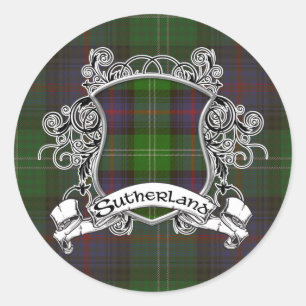 Sticker Rond Bouclier tartan du Sutherland