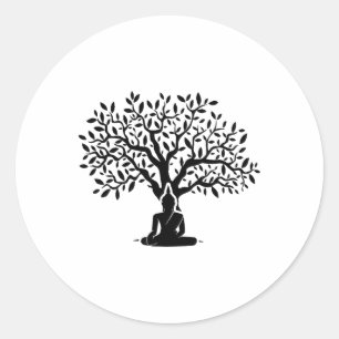 Sticker Rond Bouddha Arbre Bodhi Méditation Yoga Bouddhisme Bou