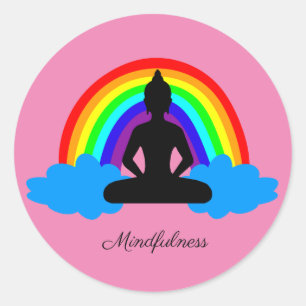 Sticker Rond Bouddha Arc-en-ciel & Mindfult Yoga /méditation