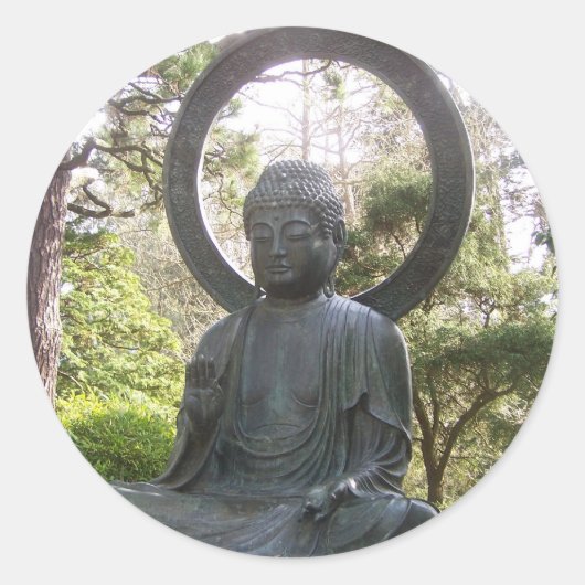 Sticker Rond Bouddha dans le Jardin japonais du thé (Devant)