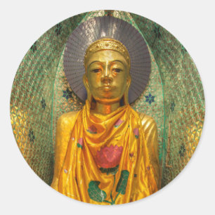 Sticker Rond Bouddha doré dans un temple