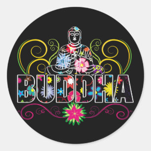 Sticker Rond Bouddha en fleurs