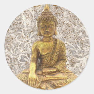 Sticker Rond Bouddha or fleurs florales élégantes