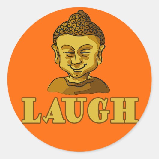 Sticker Rond Bouddha souriant avec texte RIRE Tee - shirts et c (Devant)