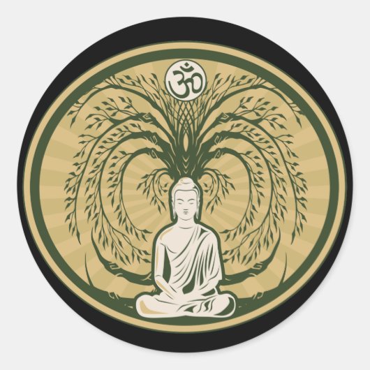 Sticker Rond Bouddha sous l'arbre de Bodhi (Devant)