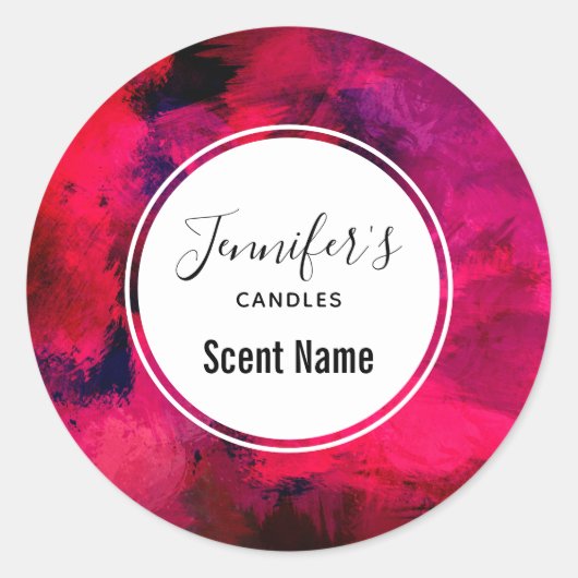 Sticker Rond Bougie Abstraite moderne rouge foncé et violet (Devant)