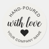 Sticker Rond Bougie "Coulée à la Main" Avec Amour  (Devant)