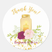 Sticker Rond Bougie dans Mason Jar Gold Sparkle Mariage (Devant)