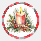 Sticker Rond Bougie de Noël Aquarelle À damiers Plaid (Devant)