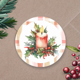 Sticker Rond Bougie de Noël aquarelle et plaid