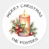 Sticker Rond Bougie de Noël aquarelle personnalisée (Devant)