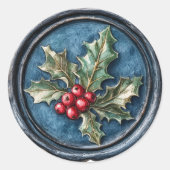 Sticker Rond Bougie de Noël Blue Holly en cire fausse (Devant)