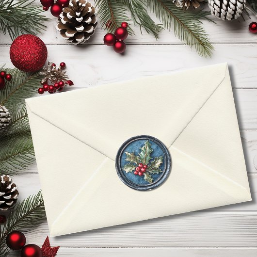 Sticker Rond Bougie de Noël Blue Holly en cire fausse