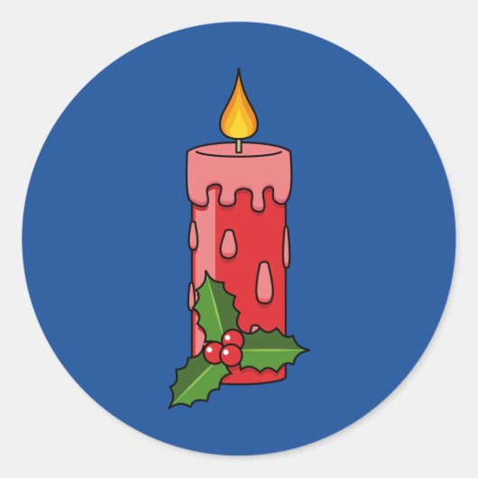 Sticker Rond Bougie de Pilier Rouge de Noël avec Holly (Devant)
