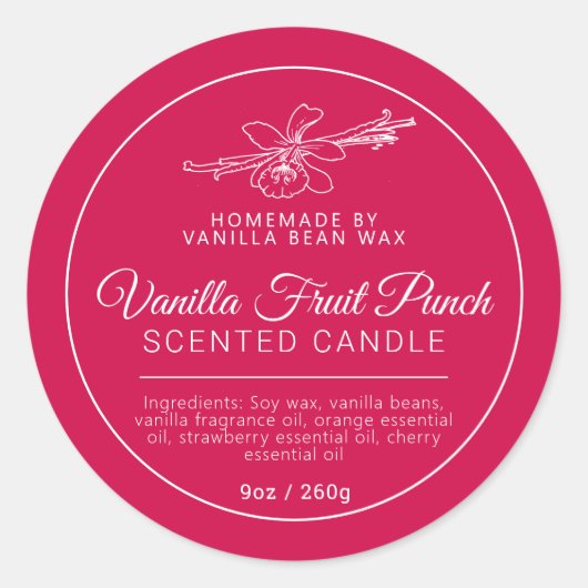 Sticker Rond Bougie de punch à la vanille maison (Devant)