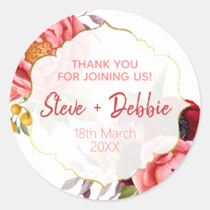 Sticker Rond Bougie de soja en Merci rose blanc Mariage