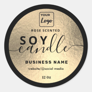 Sticker Rond Bougie de soja en or noir de luxe logo personnalis