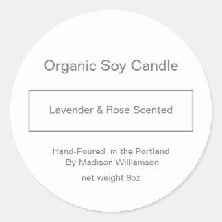 Sticker Rond Bougie de soja | Simple personnalisé gris et blanc