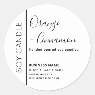 Sticker Rond Bougie de soja typographie minimaliste noir blanc