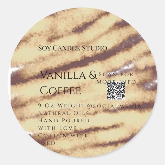 Sticker Rond Bougie de soja vanille ajouter QR businesInvitatio (Devant)