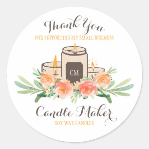 Sticker Rond Bougie en cire de soja artisanale fait main Merci