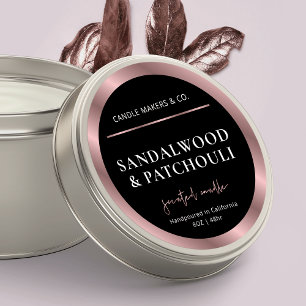 Sticker Rond Bougie moderne Noir & Rose Or Jar Lid