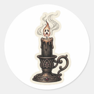 Sticker Rond Bougie noire antique Halloween gothique 