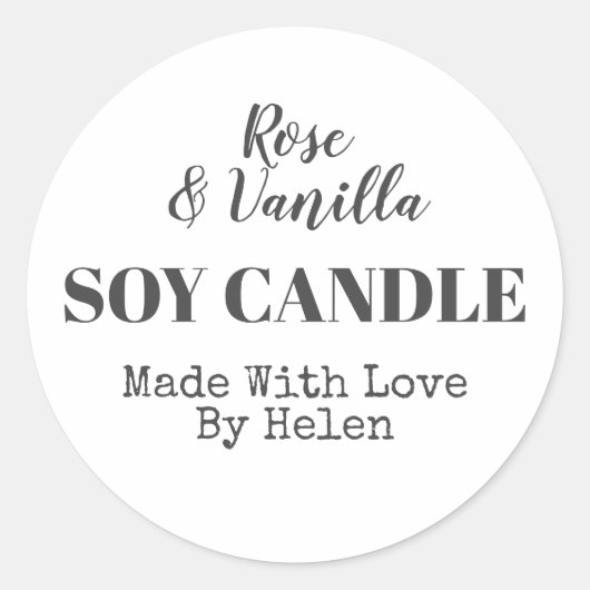 Sticker Rond Bougie Simple De Soja Parfumé Noir Et Blanc (Devant)