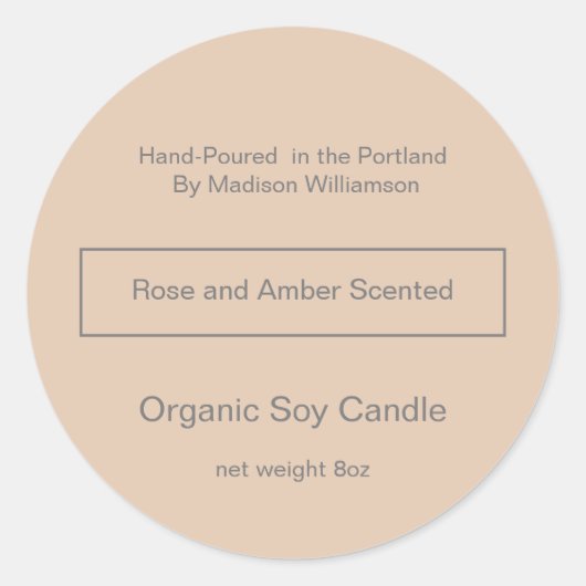 Sticker Rond Bougie Soy | Simple Blush et Grey (Devant)
